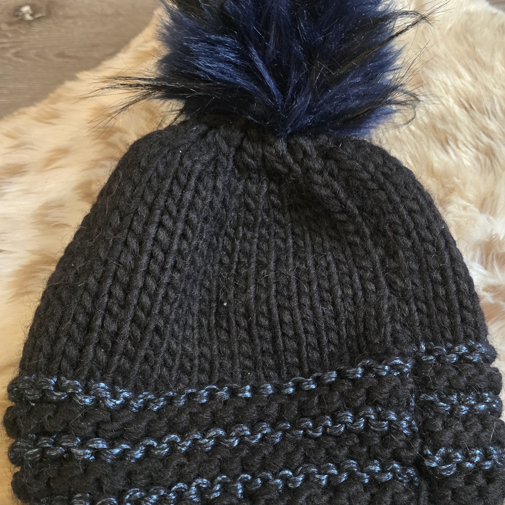 Cozy Black Knit Pom-Pom Hat for Kids
